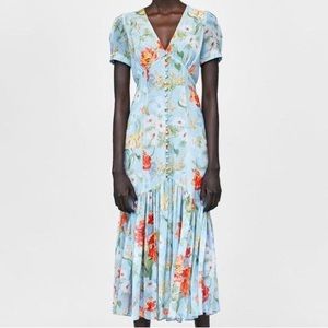 Zara baby blue floral midi dress
